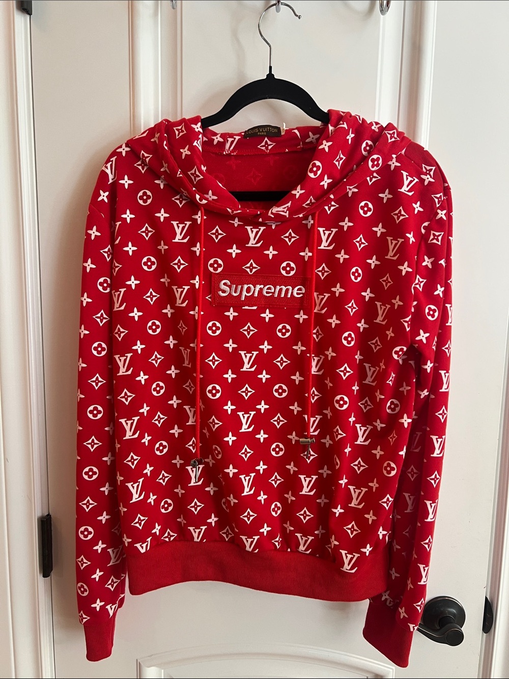 Louis Vuitton/ Supreme, Red and White Monogram Hoodie Sweater